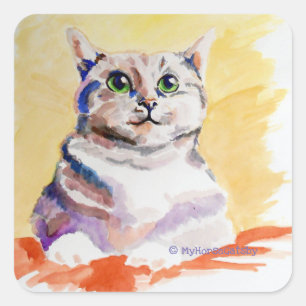 Sticker Carré Chat aux yeux verts mignon et moelleux