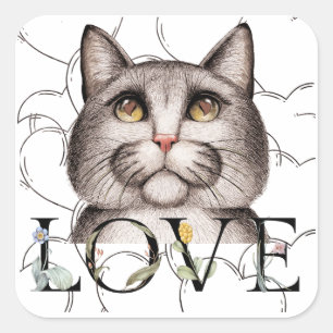 Sticker Carré Chat avec amour dans ses yeux