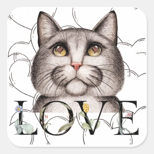 Sticker Carré Chat avec amour dans ses yeux (Devant)