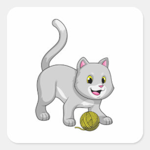 Sticker Carré Chat avec bille de laine