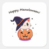 Sticker Carré Chat avec casquette sorcier à Halloween Jack-O-Lan (Devant)