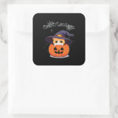 Sticker Carré Chat avec casquette sorcier à Halloween Jack-O-Lan (Sac)