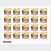 Sticker Carré Chat Avec Cupcake Sparkler (Feuille)