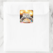 Sticker Carré Chat Avec Cupcake Sparkler (Sac)