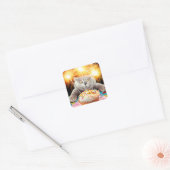 Sticker Carré Chat Avec Cupcake Sparkler (Enveloppe)