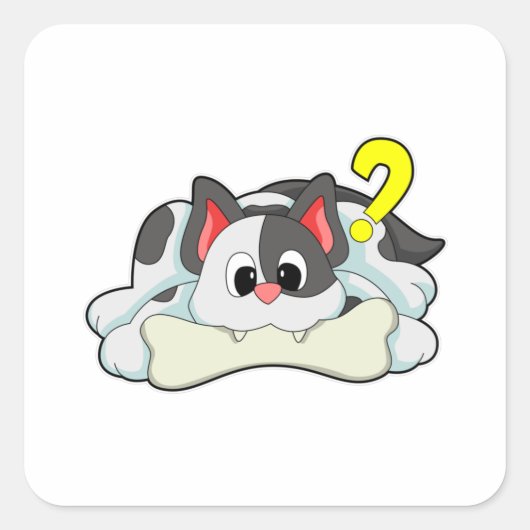 Sticker Carré Chat avec os (Devant)