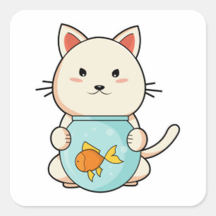 Sticker Carré Chat avec poisson en verre