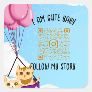 Sticker Carré chat bébé mignon, baby shower Invitation
