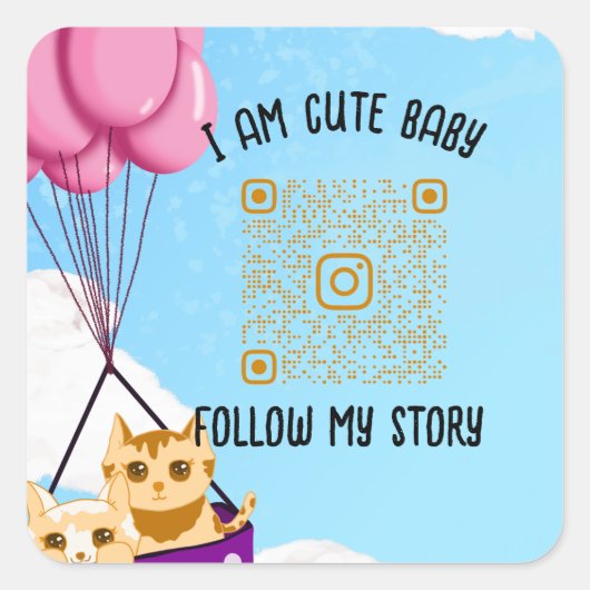 Sticker Carré chat bébé mignon, baby shower Invitation (Devant)