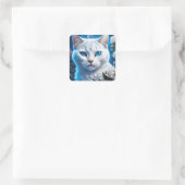 Sticker Carré Chat blanc aux yeux bleu clair Floral (Sac)