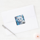 Sticker Carré Chat blanc aux yeux bleu clair Floral (Enveloppe)