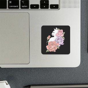 Sticker Carré Chat Blanc Pastel Floral Botanique Romantique Noir