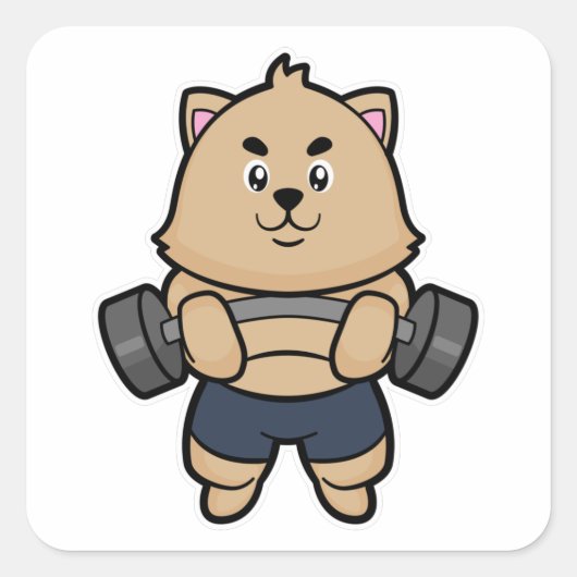 Sticker Carré Chat Bodybuilding avec Barbell (Devant)