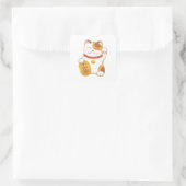 Sticker Carré Chat Calico Lucky Japonais, Maneki Neko (Sac)