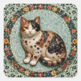 Sticker Carré Chat calicot de style antique fin