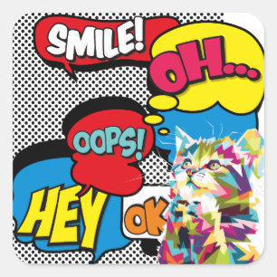 Sticker Carré Chat coloré Comic Hope Iconic Pop Art