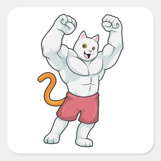 Sticker Carré Chat comme Bodybuilder avec de grands Muscles (Devant)