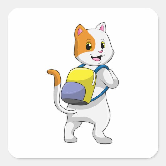 Sticker Carré Chat comme randonneur avec sac à dos (Devant)