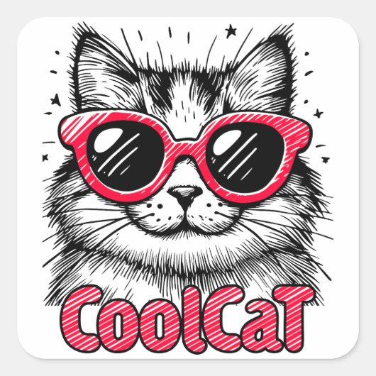 Sticker Carré Chat Cool 1 (Devant)