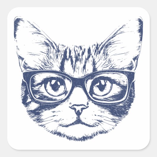 Sticker Carré Chat cool avec lunettes (Devant)