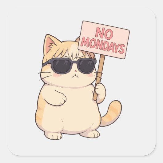 Sticker Carré Chat Cool Pas Le Lundi Mémé Esthétique (Devant)