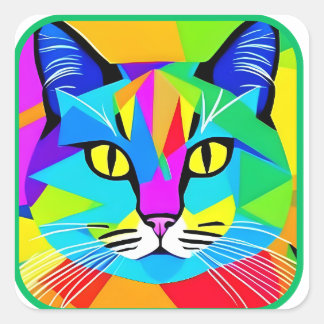 Sticker Carré Chat Cosmique : Kitty Coloré Psychédélique #3
