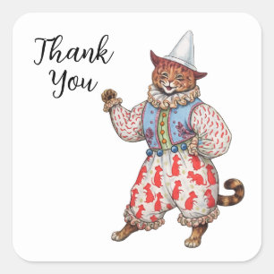 Sticker Carré Chat Costumé Théâtral Arlequin Merci