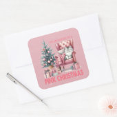 Sticker Carré Chat couché Je rêve d'un Noël rose (Enveloppe)