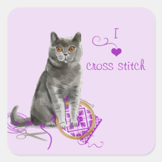 Sticker Carré Chat créatif avec couture de bouchon de broderie