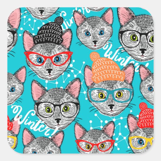 Sticker Carré Chat dans le casquette (Devant)