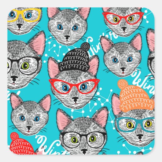 Sticker Carré Chat dans le casquette (Devant)