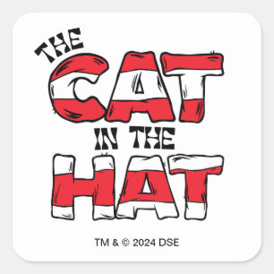 Sticker Carré Chat dans le Casquette   Texte en bande rouge et b