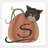 Sticker Carré Chat Dans Un Citrouille (Devant)