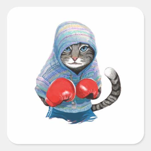 Sticker Carré Chat de boxe (Devant)