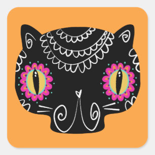 Sticker Carré Chat de crâne sucre Catrina Jour des morts