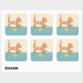 Sticker Carré Chat de jouet rayé avec balle de chaîne (Feuille)