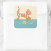 Sticker Carré Chat de jouet rayé avec balle de chaîne (Sac)