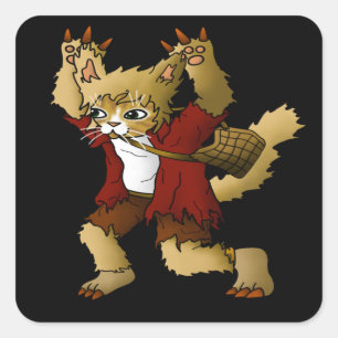 Sticker Carré Chat de loup-garou d'Halloween