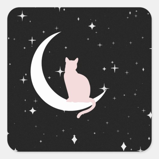 Sticker Carré Chat de minuit sur la Lune (Devant)