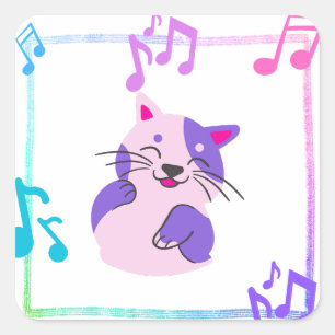 Sticker Carré Chat de musique