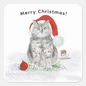 Sticker Carré Chat de Noël (Devant)