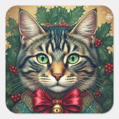 Sticker Carré Chat de Noël 2024 (Devant)
