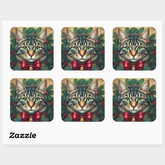 Sticker Carré Chat de Noël 2024 (Feuille)