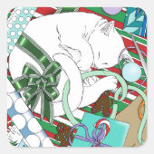Sticker Carré Chat de Noël blanc (Devant)