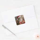 Sticker Carré Chat de Noël dans une boîte (Enveloppe)