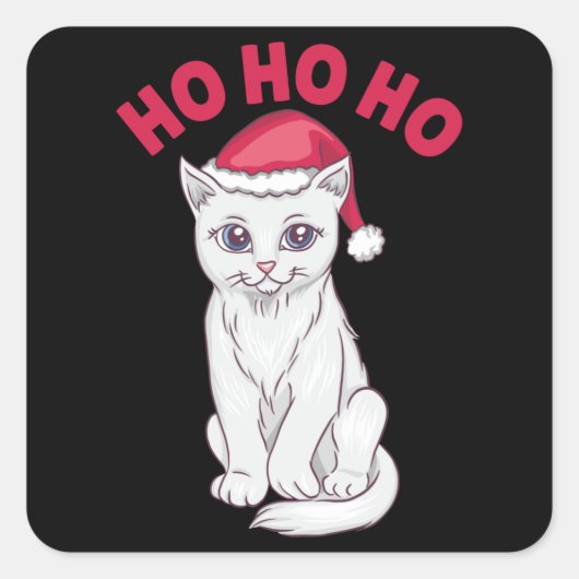 Sticker Carré Chat de Noël Ho Ho (Devant)