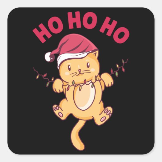 Sticker Carré Chat de Noël Ho Ho (Devant)