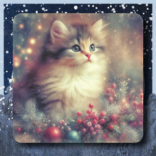 Sticker Carré Chat de Noël Vintage