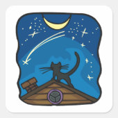 Sticker Carré Chat De Nuit Sur Un Toit (Devant)