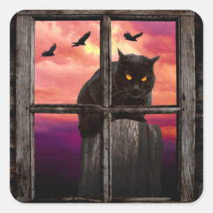 Sticker Carré Chat d'Halloween